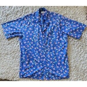 Reyn Spooner XXL Hawaiian Blue Pink Floral Short Sleeve Shirt One Ppcket